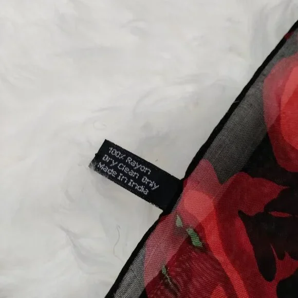 Zazou Floral Rose Lightweight Sheer Scarf Neckwear Red Black Women's Length 30" - Picture 5 of 7